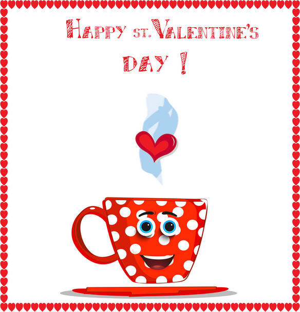 漫画マグカップを笑顔でバレンタインのグリーティング カード - ベクター画像