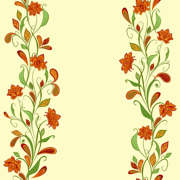 Abstract vintage pattern with decorative flowers, leaves and Paisley pattern in Oriental style. - Wektor, obraz