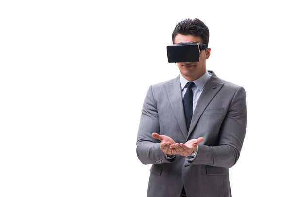 Businessman wearing virtual reality VR glasses isolated on white - Photo, Image