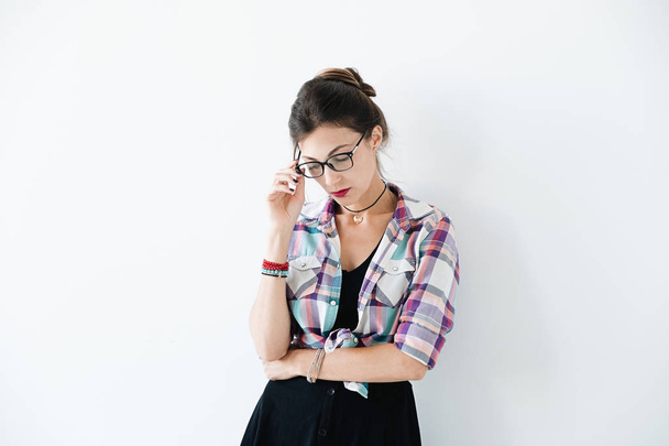 Woman wearing glasses studio shot - Photo, Image