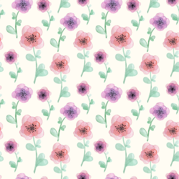 Watercolor hand drawn seamless pattern with flowers - Photo, Image
