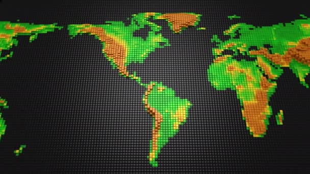 Kostki powstała Relief Mapa ziemi. Czarne tło, pętli, 4 w 1, utworzone w 4k, animacja 3d - Materiał filmowy, wideo