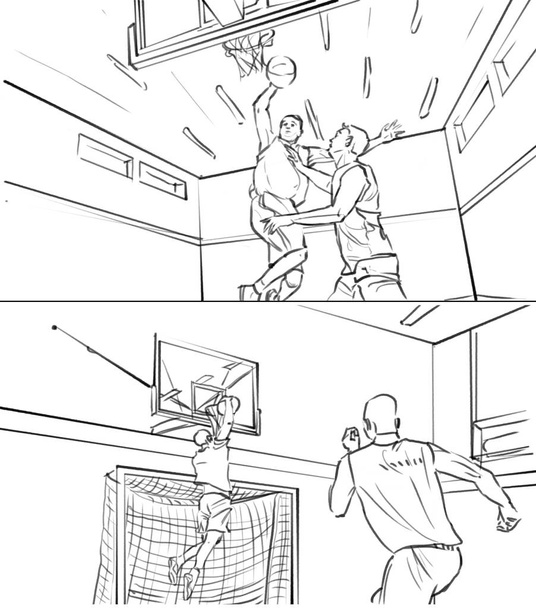 Storyboard de dos hombres jugando baloncesto
 - Foto, imagen