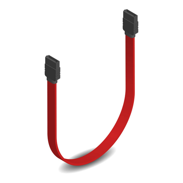 3D SATA connector with red cable, vector illustration. - Vector, Image