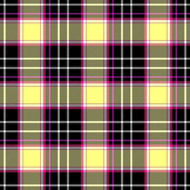 Controleer diamant tartan plaid scotch stof naadloze patroon textuur - zwarte, hete roze, gele achtergrondkleur - Foto, afbeelding