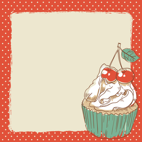 Bonita postal con delicioso cupcake dulce
 - Vector, Imagen