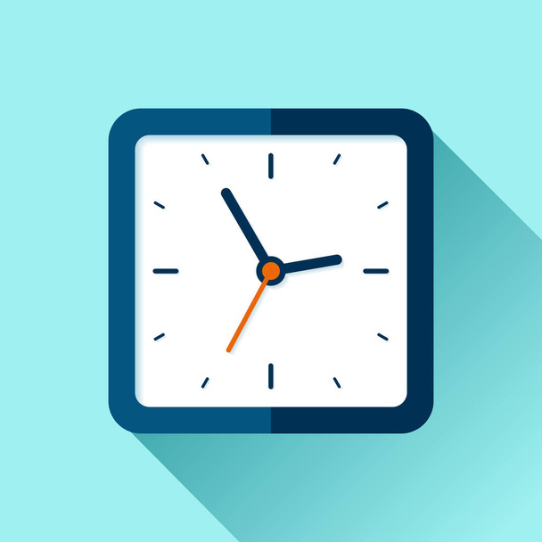Clock icon in flat style, square timer on blue background. Business watch. Vector design element for you project - Vector, Image