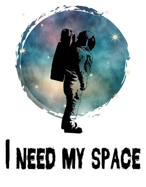 Necesito mi ilustración de diseño de texto espacial con astronauta y decoración espacial estrellada sobre fondo blanco
 - Foto, Imagen