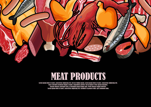 Comida de carne desenhada em uma armação
 - Vetor, Imagem