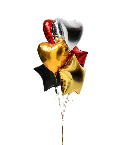 Bunch of big white red silver and gold heart  balloons objects - 写真・画像
