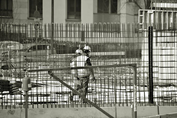 construction site workers, black and white - Photo, Image