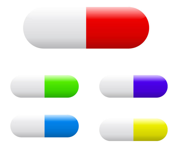 Värikäs kapselit tabletit pillerit asetettu. Vektorikuvaus
 - Vektori, kuva