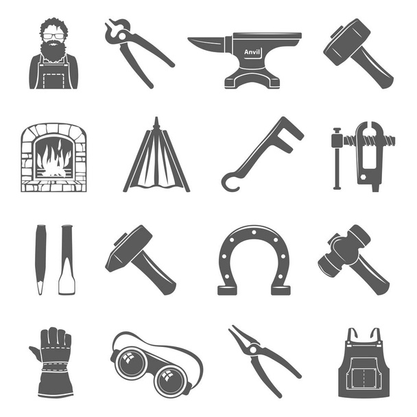 黒いアイコン - 鍛冶屋工具および機器 - ベクター画像