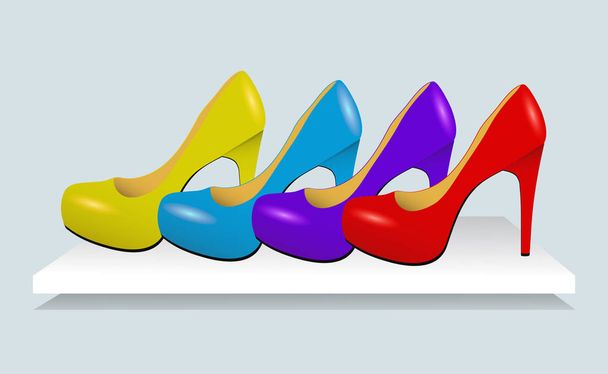 Colorful woman hight heel leather shoes. Vector Illustration - Вектор,изображение