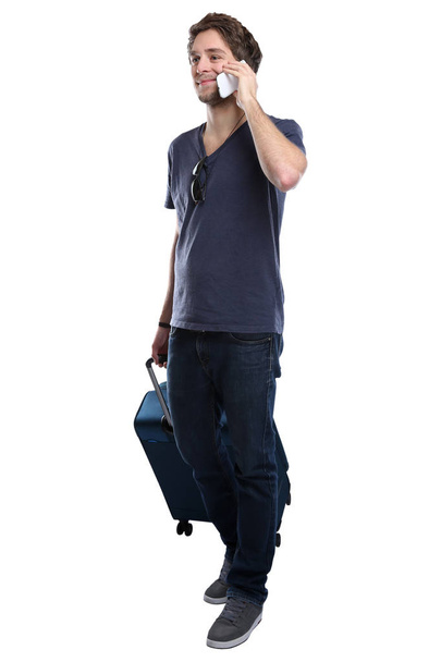 Young man with mobile smart phone smartphone travel traveling va - Foto, Imagem