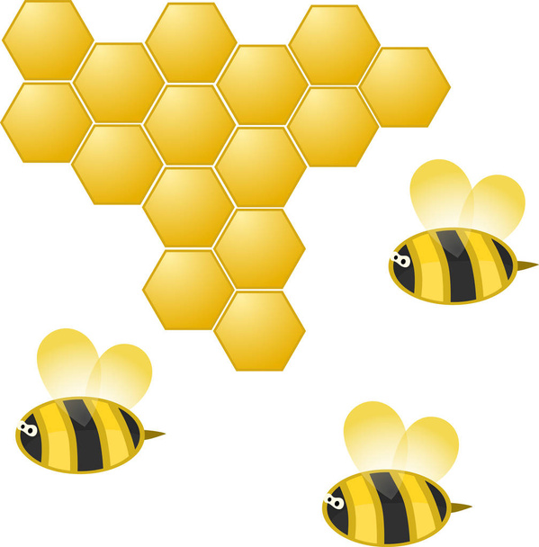 cartoon bee and honeycomb on white, vector illustration, eps10 - Vektör, Görsel