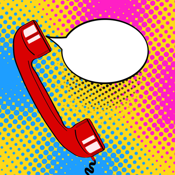 Popart achtergrond rode oude telefoon handset en lege tekstballon - Vector, afbeelding