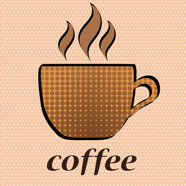 Xícara de café e café palavra na arte pop estilo cômico retro em pontos
  - Vetor, Imagem