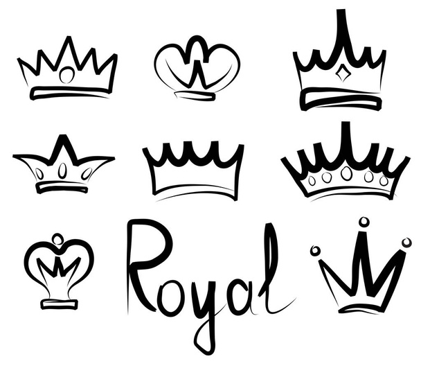 Ręcznie rysowane logo korony i kolekcja ikon - Wektor, obraz
