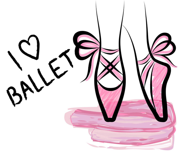 Watercolor pointe shoes with ribbon bow. Hand drawn art work iso - Vector, Image