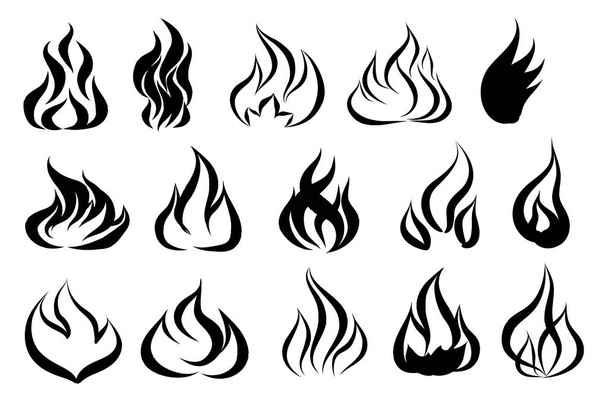 Tűz tetoválás vektor. Tűz lángjai tattoo set. Illusztráció monochr - Vektor, kép