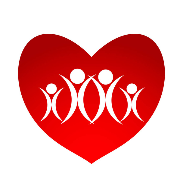 mother, father and children over red heart on white background,  - Vector, Image