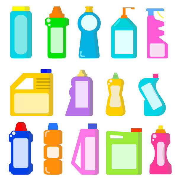 Limpeza de produtos domésticos. Garrafas de produtos químicos. Sanitário
 - Vetor, Imagem