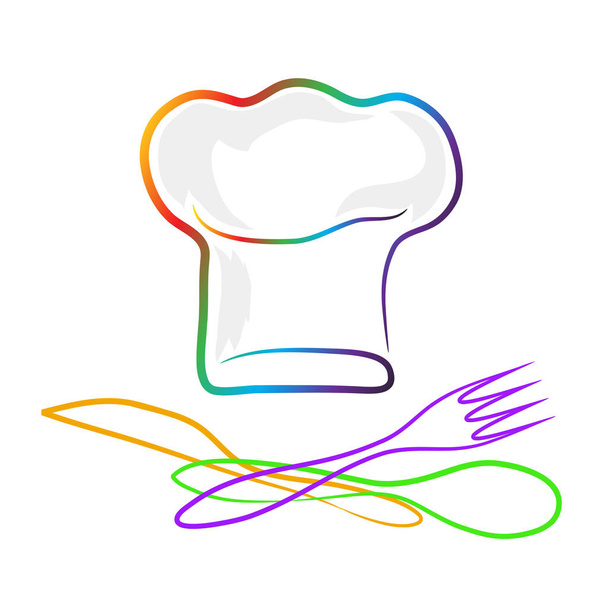 Cuoco cappello silhouette e cucchiaio; forchetta e coltello set isolato. Colo
 - Vettoriali, immagini