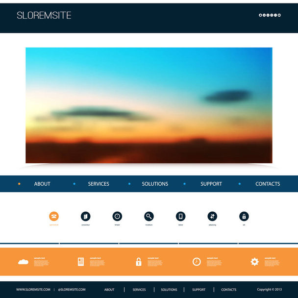 Modelo de design do site para o seu negócio com Sunset Sky Image Background - Crepúsculo, Nuvens, Sol, Luz solar - Vetor, Imagem