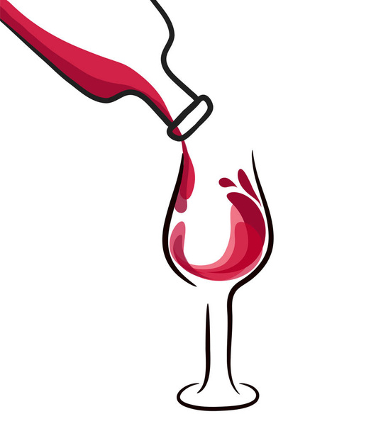 ボトルとグラスの赤ワイン スプラッシュ。株式ベクトル図 - ベクター画像