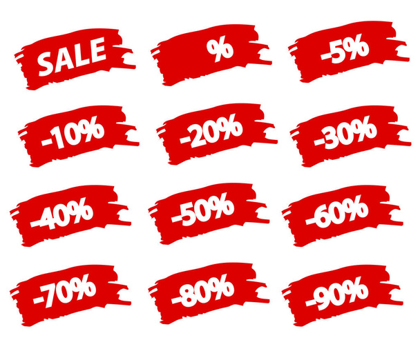 Brushstroke "Sale" Red Set Offer Discount Tag, Stock vector illu - Вектор,изображение