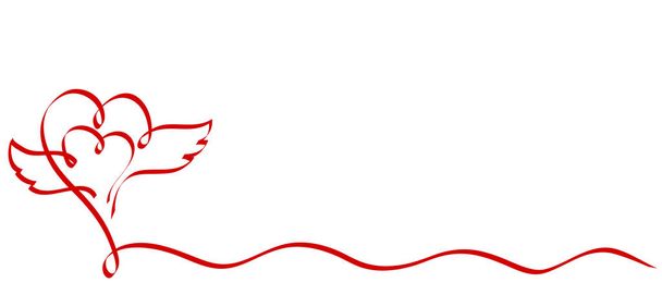 赤いポスター デザイン バレンタイン カードの 2 つの心・翼、ストック Vect - ベクター画像