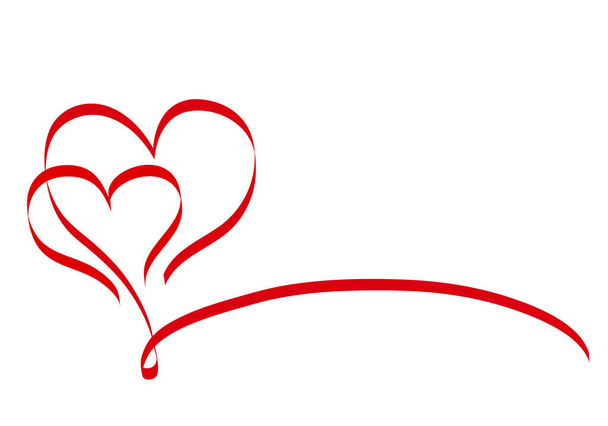Calligraphy Two Red Heart Ribbon on White, Vector Stock Illustra - Vector, Image