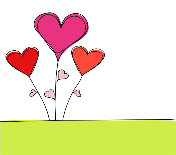 Hand Drawn Greeting Card Happy Valentine's Day with Heart Growin - Vector, Image
