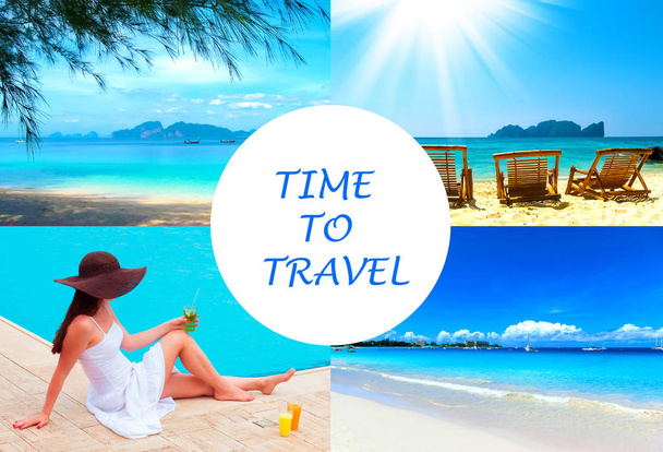 Tatil zamanı, yaz, plaj, seyahat, tatil, deniz kavramı - Fotoğraf, Görsel