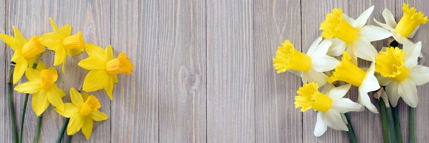 Narcisy květiny na dřevěné pozadí  - Fotografie, Obrázek