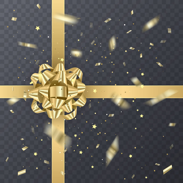Gold gift Ribbon With realistic Bow. Gift Element For Card Design. Holiday Background, Vector Illustration - Vektori, kuva