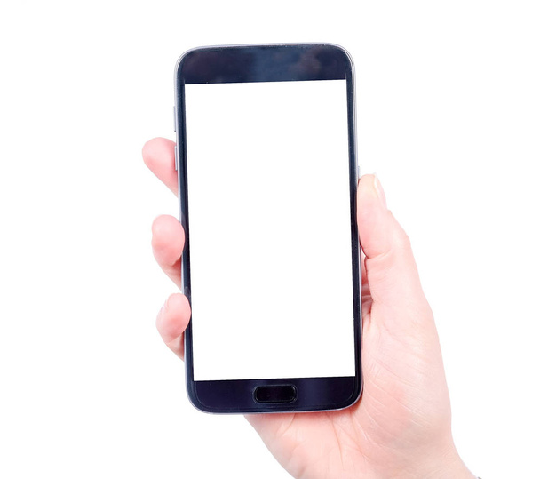 Hand holding smartphone with blank white screen - Photo, Image