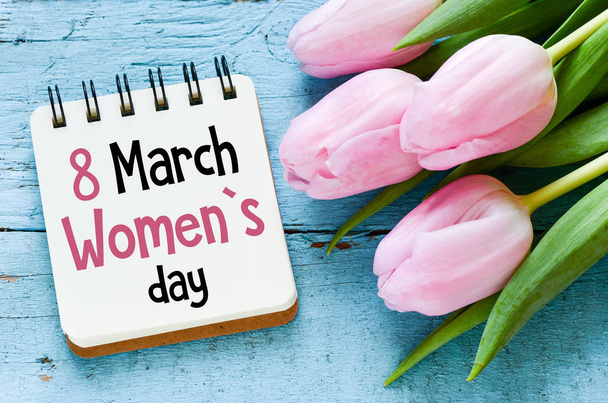 international womens day card with pink tulips - Photo, Image