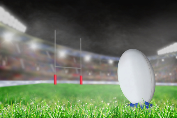 Stadion Rugby odkryty z piłką na Tee i miejsce - Zdjęcie, obraz