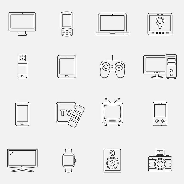 Conjunto de dispositivos e iconos de tecnología, estilo de línea delgada
 - Vector, Imagen