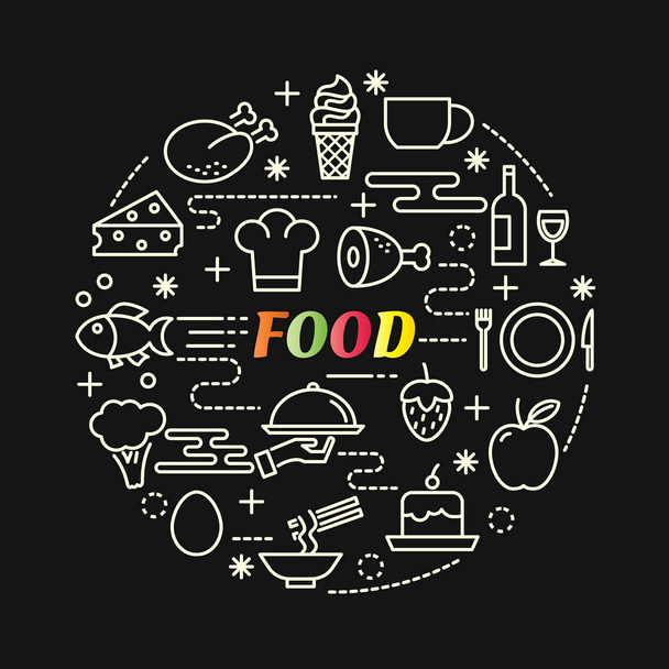 食品ライン アイコン、カラフルなグラデーションの設定 - ベクター画像