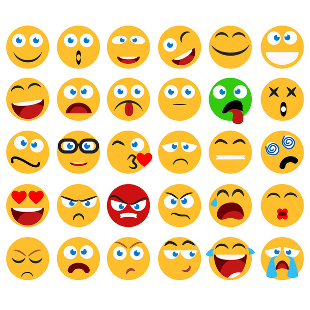 Μεγάλο σύνολο χαμόγελα διάνυσμα, emoticons και emojis σε μίνιμαλ - Διάνυσμα, εικόνα