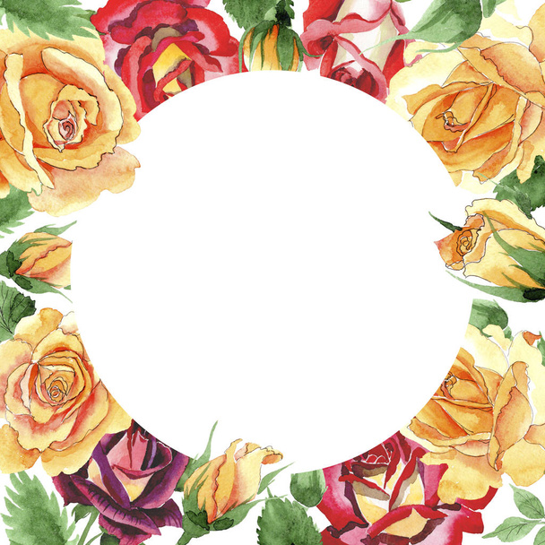 Wildflower yellow tea-hybrid roses flower frame in a watercolor style. - Fotografie, Obrázek