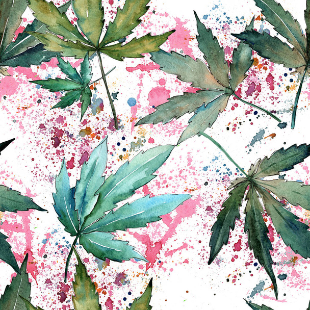 Padrão de folhas de cannabis em um estilo aquarela
. - Foto, Imagem