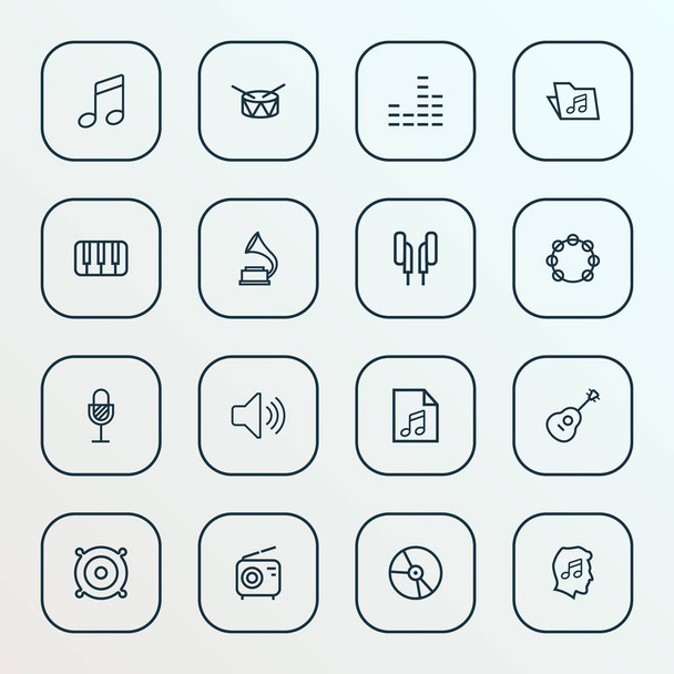 Multimedia icons line style set with play list, mixer, earphones and other template  elements. Isolated vector illustration multimedia icons. - Vettoriali, immagini