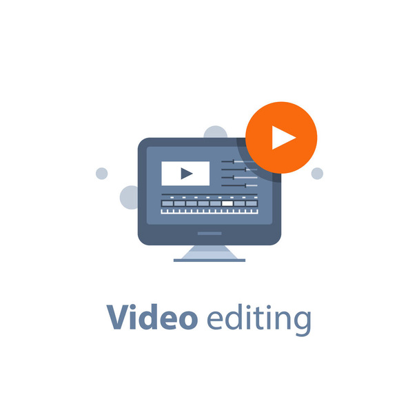 Desktop with video editing program, making movie, post production - Vector, afbeelding