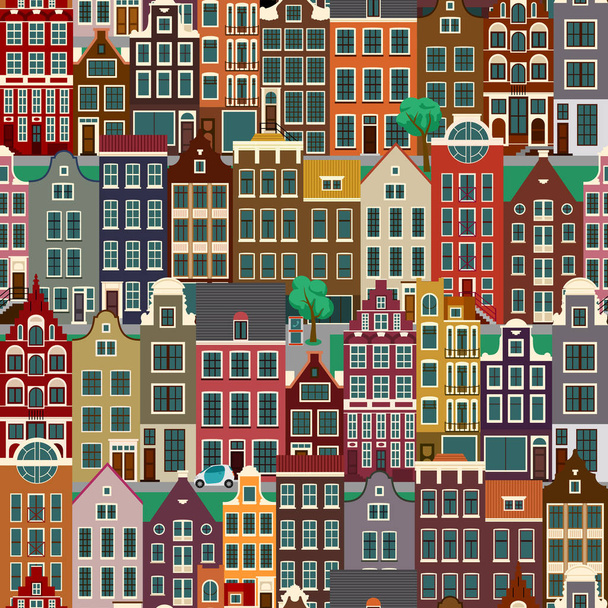 Ruas da cidade com edifícios antigos, padrão sem costura
 - Vetor, Imagem