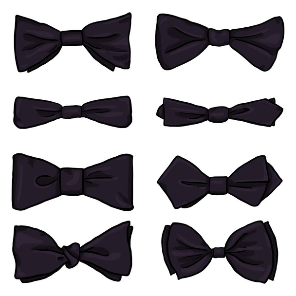 set of cartoon black bow ties isolated on white background, vector, illustration - Vector, Imagen