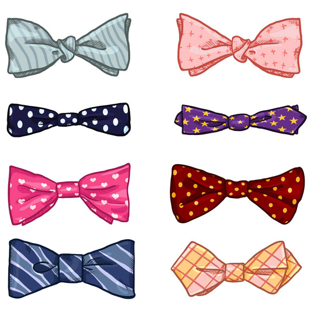 set of cartoon colorful classic bow ties isolated on white background, vector, illustration - Вектор,изображение